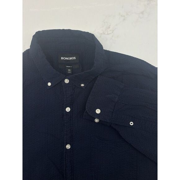 Bonobos‎ Standard Fit Long Sleeve Button Down Textured Puckered Navy Blue 2XL - Picture 1 of 7